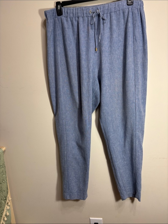 Ellen Tracy Pants - Ellen Tracy Light Blue Women’s  Drawstring Linen-Blend Pants